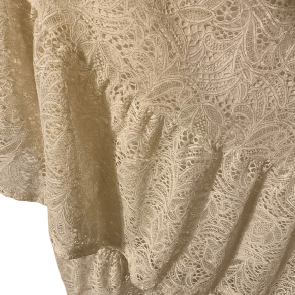 Vince Camuto Dress Sz 2 Lace Overlay Halter High-Low Cream Dress Ruffle Trim - Picture 5 of 7